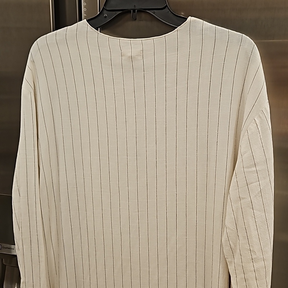 💕DONNI.💕 Pinstripe Tunic Dress ~ Linen Blend Dune Small - Picture 9 of 13